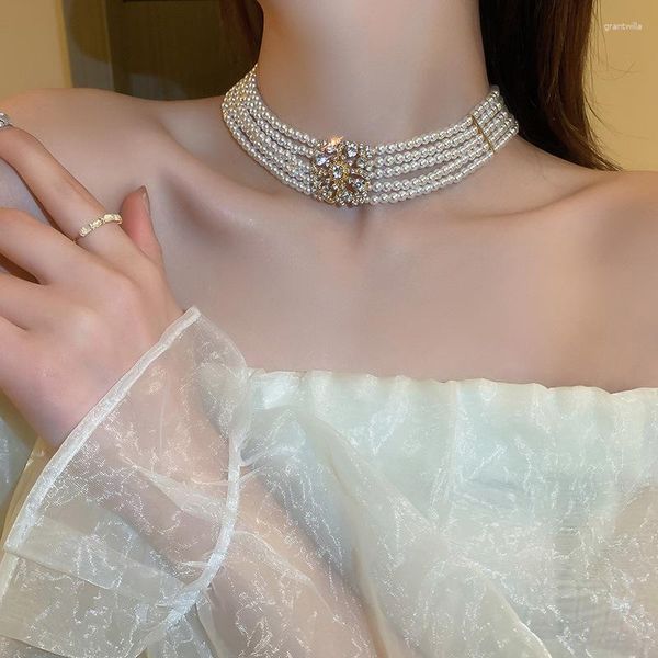 Girocollo squisito squisito perla multi-fila collana alla moda esagerata clavicola a catena di gioielli per matrimoni