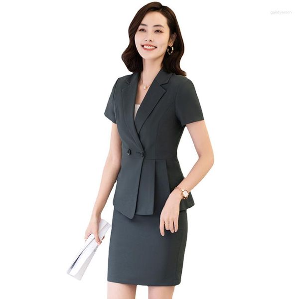 Vestido de duas peças 2023 Coreias de verão femininas femininas femininas femininas femininas com sets Work Use Office Uniform 4xl Tamanho da camisa de saia