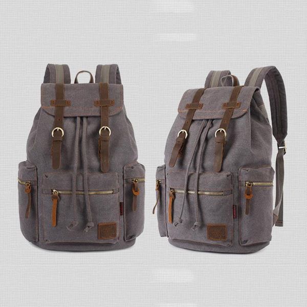 Aufbewahrungsbeutel Vintage Canvas -Rucksack Multi -Taschen -Seiten Reißverschluss und vordere Reisetasche