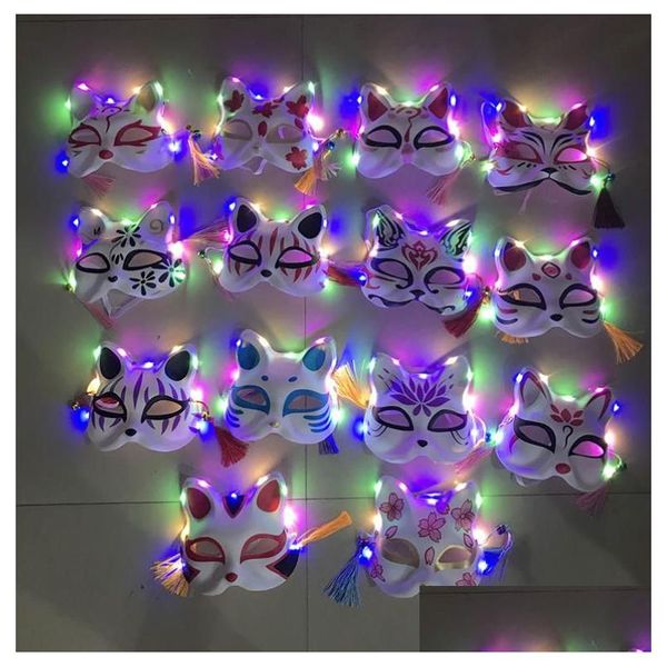 Party -Masken leuchten Halloween Dämon Maske Cartoon Fox Cat Replik LED Glühen Comic Cosplay Requisiten ADTS Wanddekoration Accessoires Dro Dhrby