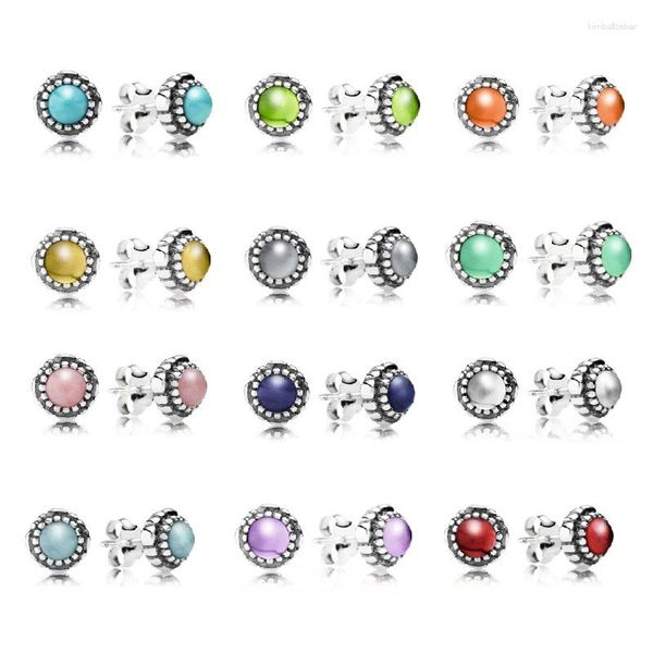 Orecchini a pennaglie S925 Silver Stud Sleeping for Women Girls Ol Style Blue Red Green Viola Moon Fetone Meso