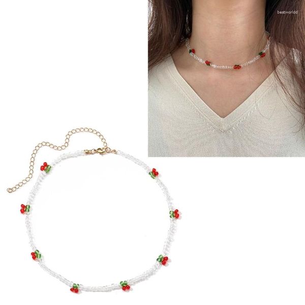 Anhänger Halsketten arcylische Samenperlen Halskette für Frauen Sommerschmuck Kirsch Choker Bohemian niedlich