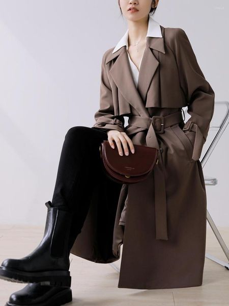 Casacos de trincheira feminina Cantura marrom casaco de quebra -vento de meia comprimento de outono/inverno