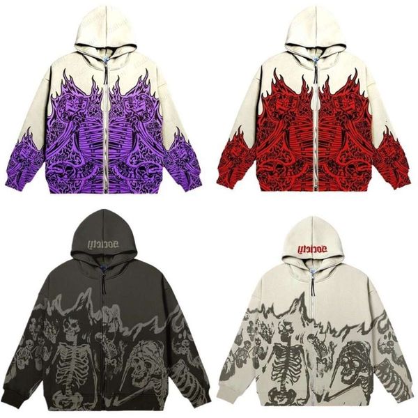 2022 Erkek Sokağı Giyim Kafatası Hoodie Zipper Hoodie Sweatshirt Gotik Top