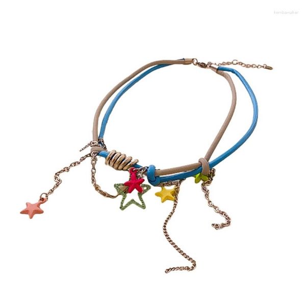 Colares de pendentes M2ea PU colar com uma corrente de clavícula oca elegante e elegante