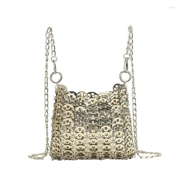 Sacchetti da sera manuali designer lucido in metallo con sequenza di sequestro di borse a catena per borsetta per donna lusso