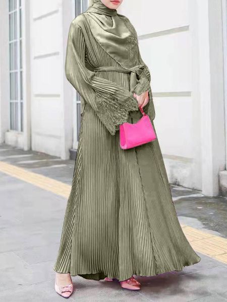 Abbigliamento etnico tacchino in pizzo musulmano abito a pieghe di pizzo donne abaya ramadan eid mubarak kaftan dubai vestidos islam pakistano arabo abayas caftan