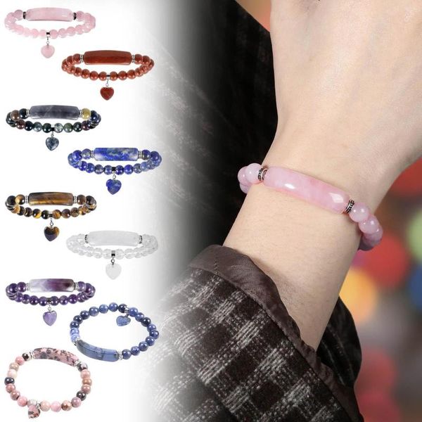 Charm Bilezikler 8mm Doğal Taş Bilezik Boncuk Kristal Enerji Kalp Kolye Kadınlar İçin El Yapımı Takı Kadın Pulseras