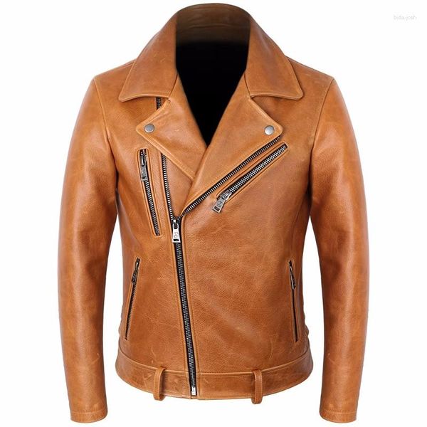 Jackets masculinos Bonjean Motorcycle Biker Leather mens de couro genuíno casaco de couro esbelto