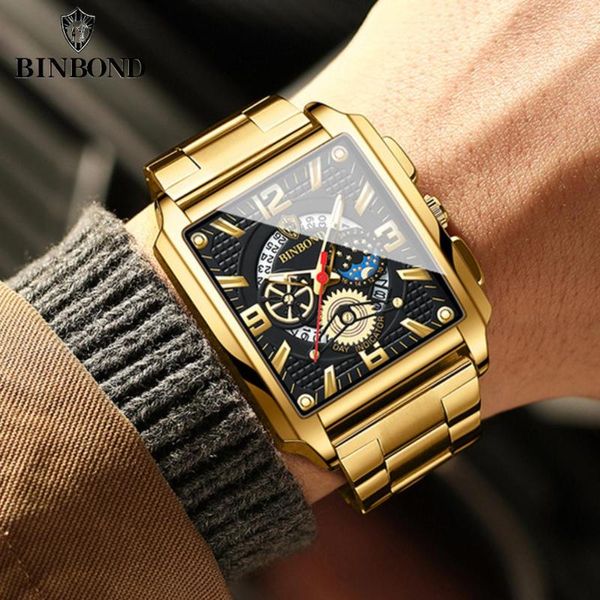 Armbanduhr Binbond High-End-Männer Square Watch Männlich männlicher Schüler wasserdichtes Leuchtkalender Quart Uhr Relogio Maskulino