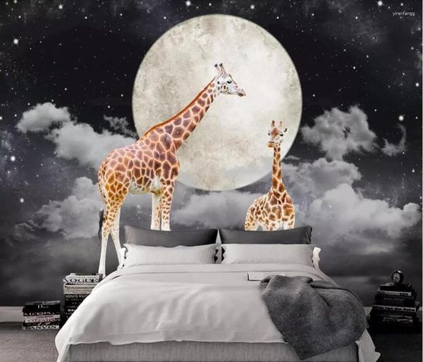 Papéis de parede CJSIR Papão de parede personalizado MUNAL ESTILO NORDIC DREAM SARRY Giraffe TV Background Wall Painting Papel de Parede decoração 3D