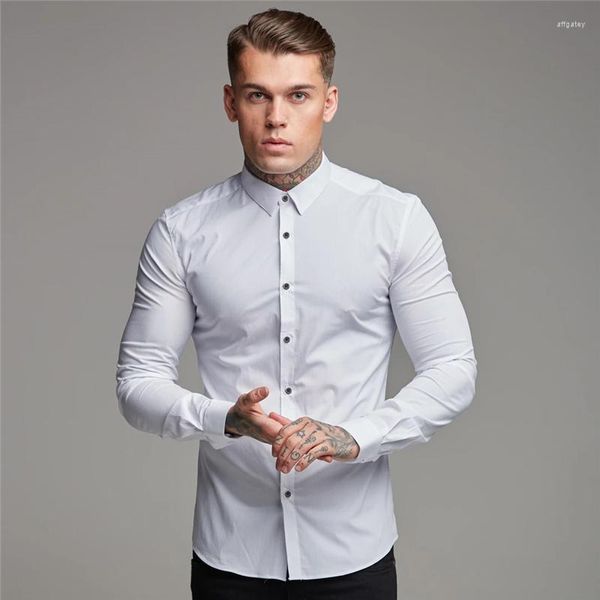 Camisas casuais masculinas Moda de outono Camisa de manga longa Men da primavera Super Slim Fit Social Business Gym Gym Fitness Sports Clothing