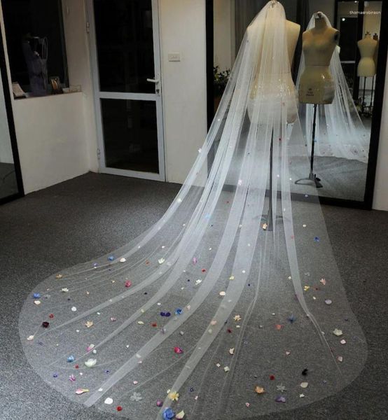 Veli da sposa velo da sposa colorato con accessori fiori floreali da 300 cm un pettine di pizzo a strato personalizzato