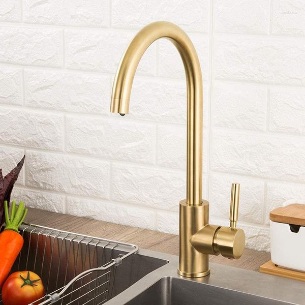 Rubinetti da cucina Rubinetto dorato in acciaio inossidabile Lavabo frontale spazzolato Contatore lavabo Acqua mista e fredda