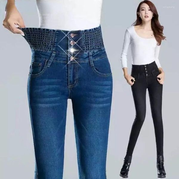 Jeans femminile streetwear pantaloni di denim magro super alto di grandi dimensioni 40 abbottoni da donna allungare la matita vaqueros leggings pantalones