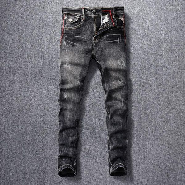 Herren Jeans Italienische Mode Männer Retro Black Grey Elastic Slim Fit Ripped Hosen Vintage Designer Denim Hosen Hombre