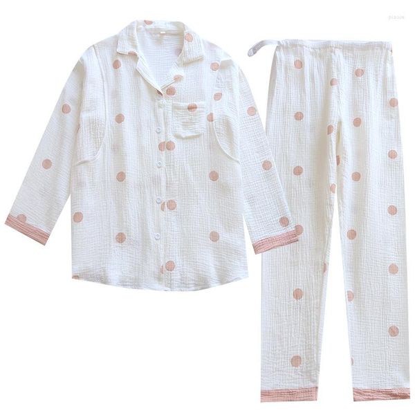 Pigiami sottili in cotone estivo di abbigliamento da donna per donne che allattano vestiti per alinteri per maniche lunghe set di pigiama set polka dot loungewear 2