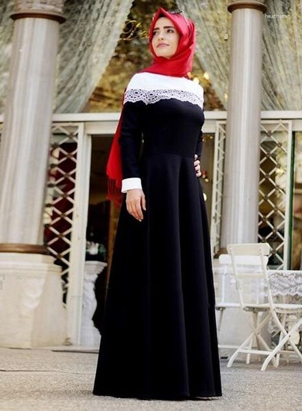 Roupas étnicas poliéster muçulmano abaya islâmico mangas compridas vestido turco design malyasiano