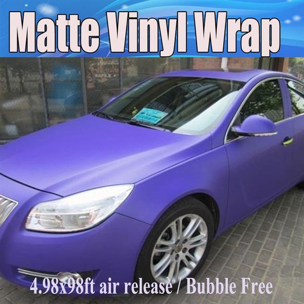 Premium fosco fosco puprle vinil wrap bubble mtt purple filme para adesivos de carro folhas de folhas tamanho 1 52 30m roll 5x98ft262t