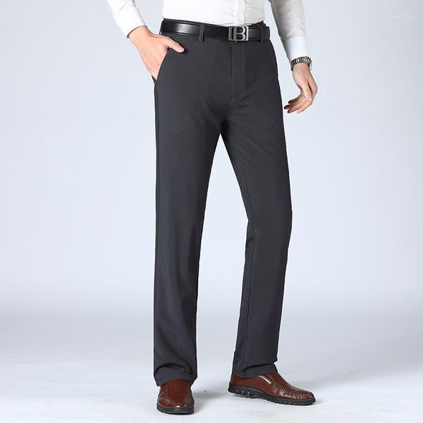 Pantaloni da uomo abiti estivi con cerniera formale casual sottile sottile solido tasche di seta ghiacciata traspirante intaglia