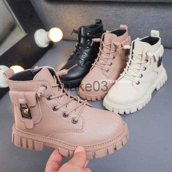 Botas de outono e inverno garotas de tornozelo moda moda meninos meninos de couro puots curtos crianças corea botas cair na criança botas j230816