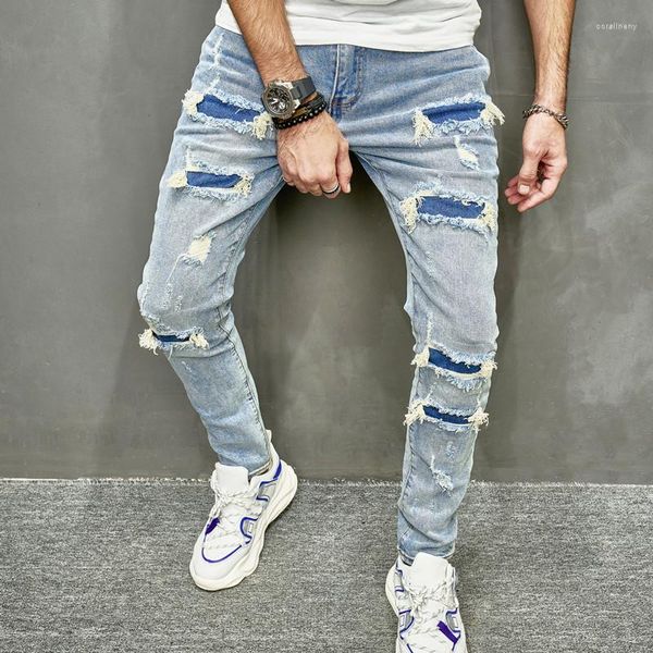 Jeans maschi 2023 maschi di moda buchi pantaloni magri casual streetwear maschio elegante strappato hip hop hop slim jeans pantaloni