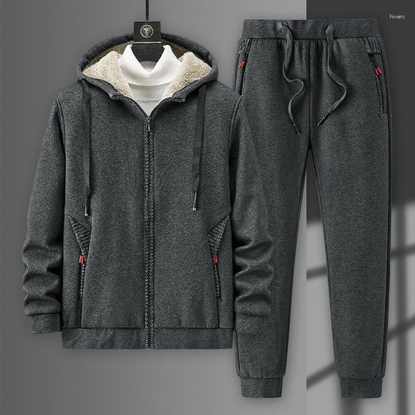 Herren Trainingsanzüge Sportanzug warmer Männer Winter Sportler dicke winddichte zwei Teile Thermal Hoodies Fleece Tracksuit Fitnessstudio Sportswear für männlich