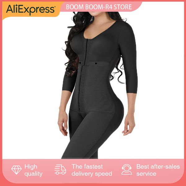 Taille Tummy Shaper Fajas Kolumbianas Frauenkörper Shaper Bruststütze Seite Langarm Bauchkontrolle Langer BodySuit Shapewear Taillentrainer 230815