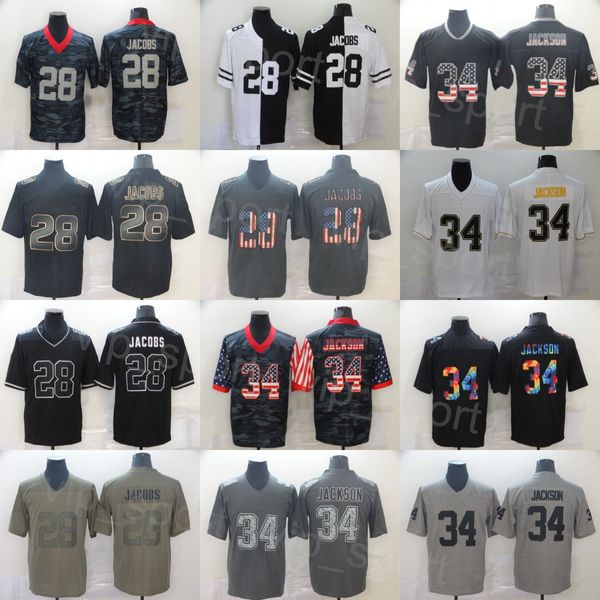 Rans 34 BO Jackson Jersey de futebol Vintage 28 Josh Jacobs Costura uniforme para fãs de esportes Hifenação colorida color rush Shadow smoke bandeira arco -íris respirável