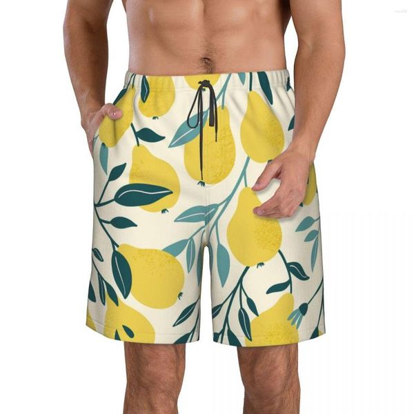 Herren -Shorts Herren Badebekleidung Schwimmbad Strandbrett Badeanzüge Sport Surffing gelbe Birnenfrüchte schnell trocken