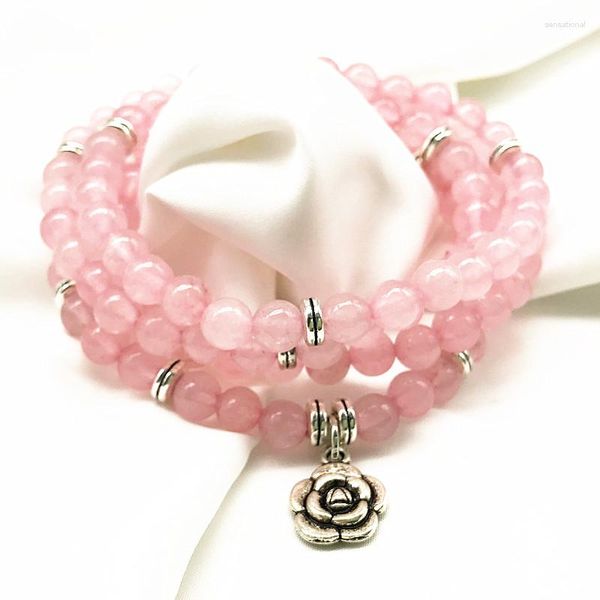 Strand Natural Rose Quartzs 6mm Redonda de Pedra de Pedra Feminina Pulseira