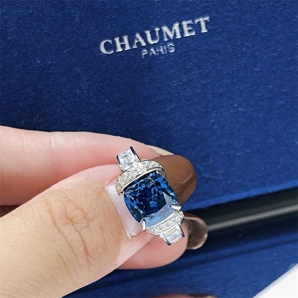 Anéis de casamento Paris French Luxury Brand Jóias 925 Sliver Blue Gemstone Torsade De Rings For Women Requintado Presentes 230815