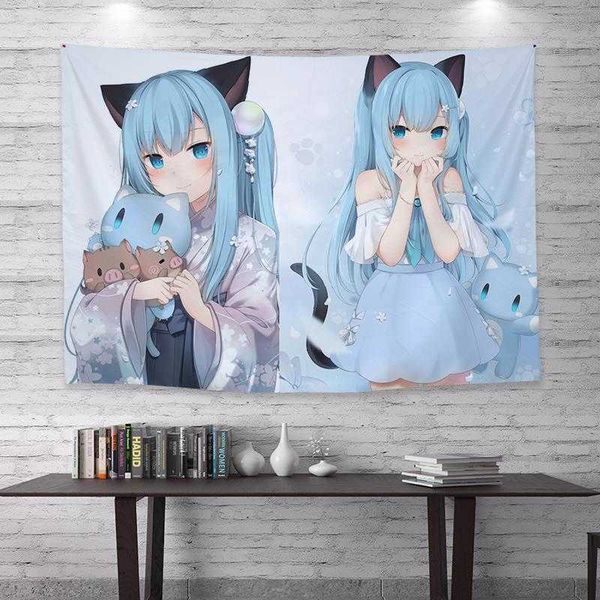 Tapeçarias anime pano de fundo moda pano de parede orelhas de gato menina tapeçaria dormitório estudante decoração para casa