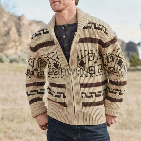 Мужские свитера Европейский американский осенний зимний зимний свитеры Zip Cardigan Жаккардовый вязаный вязаный шерстя