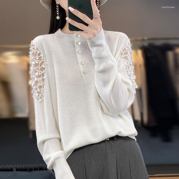 Frauenpullover hochwertiger Merino -Woll -Stricken grundlegender Pullover O Hals Langarm Pullover Herbstkleidung Top