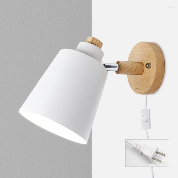 Wandlampe nordische Innenlichter für Wohnzimmer Dekor Eisen Holz mit Schalter Nachtleuchter Rotary LED LED Home Lighting