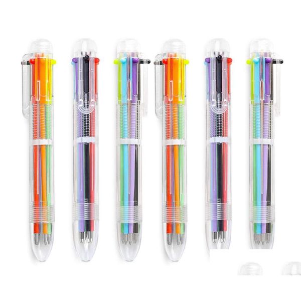 Ballpoint Pens Оптовая MticoLor 0,5 мм 6-в-1 выдвижной писание призы для канцелярских товаров Студенческие призы Прозрачный ствол для офиса DHN5U