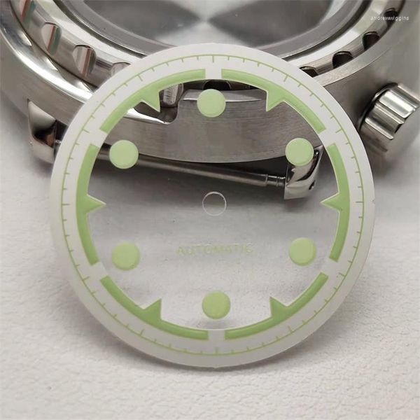 Uhr Reparaturkits NH35 Zifferblatt mechanischer Kleid transparente Skelettoberflächennadel Starker grüner Luminer -Skala -Durchmesser 28,5 mm