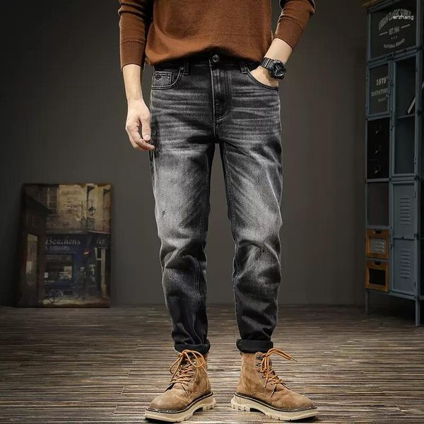 Jeans masculinos Moda Vintage Men preto cinza de alta qualidade elástica Slim Fit Ripped Troushers Casual Calças Retro Designer Hombre