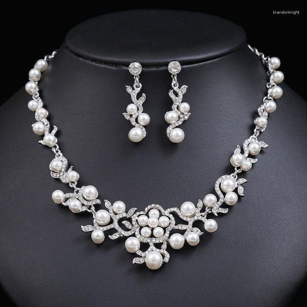 Orecchini di collana set coreano imitazione perle abito da sposa accessori versatili in lega di gioielli in 2 pezzi