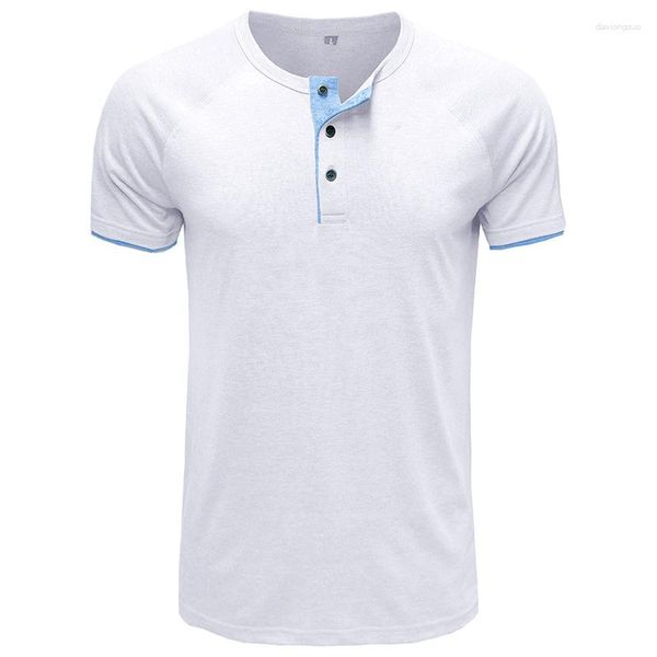 Camisetas de camisetas masculinas Qualidade de verão Camisetas curtas de mangas curtas colarinho henley colar de cor sólida tops casuais bolso camiseta suave
