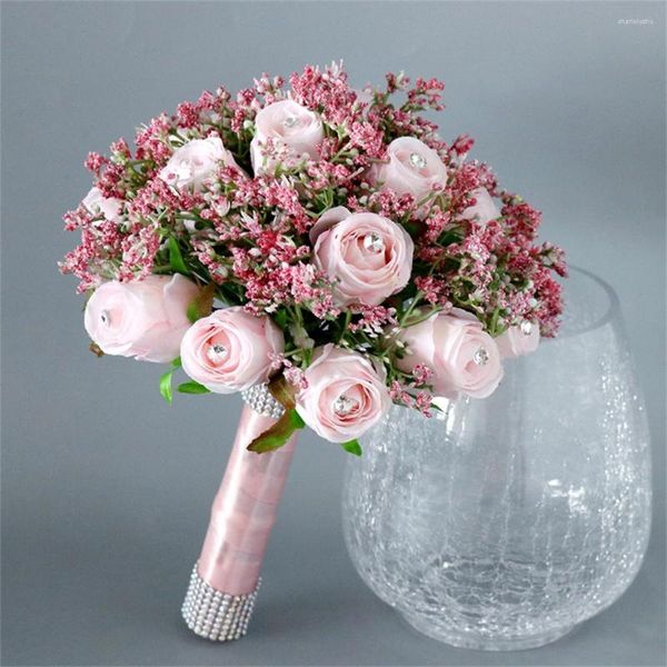 Flores de casamento Noiva Little Rose Flor Artificial Buquê Rosa Branco para Casa Decoração de festa DIY DIY