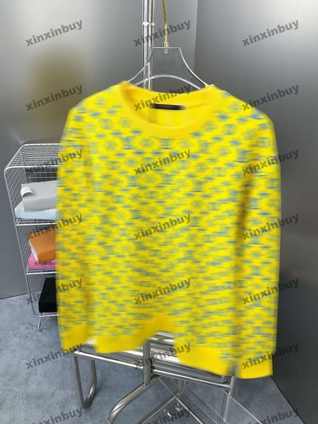 xinxinbuy uomini donne designer lettera gradiente di stampa gradiente maglione giallo bianco s-2xl