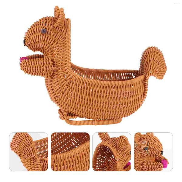 Tigelas tigelas rattan squirrel cesto de cesta de frutas desktop decoração exibir armazenamento decorativo de casa tecida