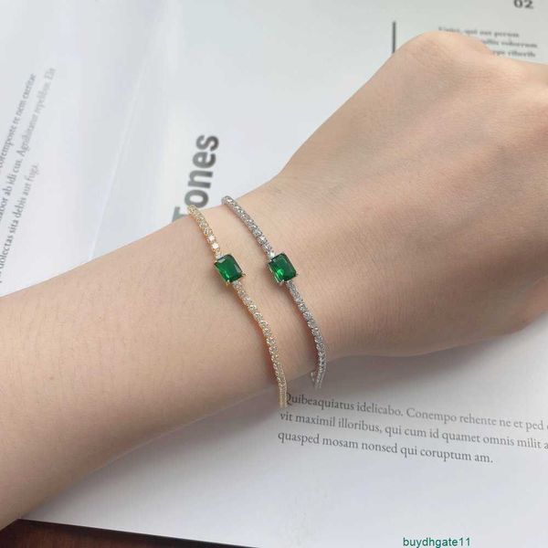 Pulseira 3T3V Bangle S925 Tênis de prata esterlina para meninas pequenos e luxuosos quadrados de zircão verde da moda