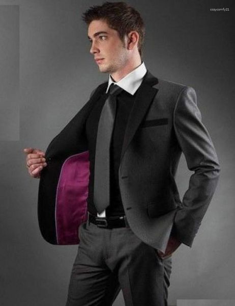 Ternos masculinos 2023 Groomsmen Notch Black Lapel Groom Tuxedos