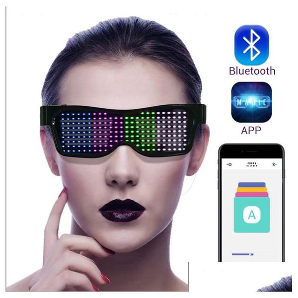 Party bevorzugt Bluetooth LED Display Brille App Connected Smart Sonnenbrille Flash Mess Animation Shutter Shades für Raves Festival Geburts Geburtsgeburte Dhxjw