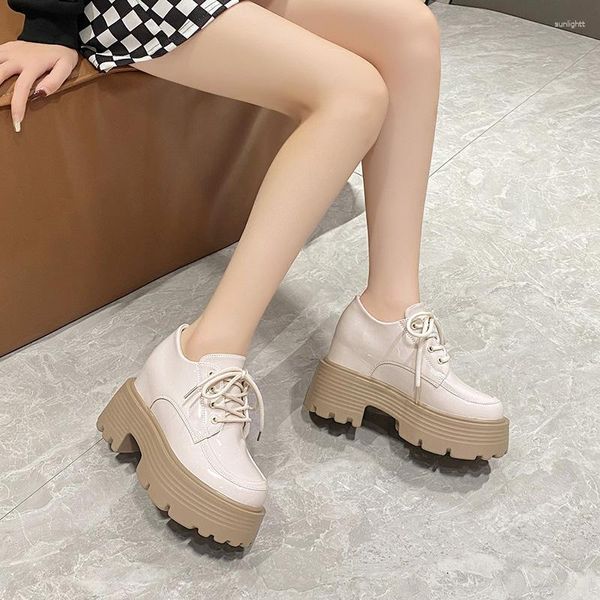 Kleiderschuhe Frauen Patent Dauerther Plattform Sneakers 10 cm Keilheels Ladies Herbst Chunky Pumps Frau nicht Slip super dick