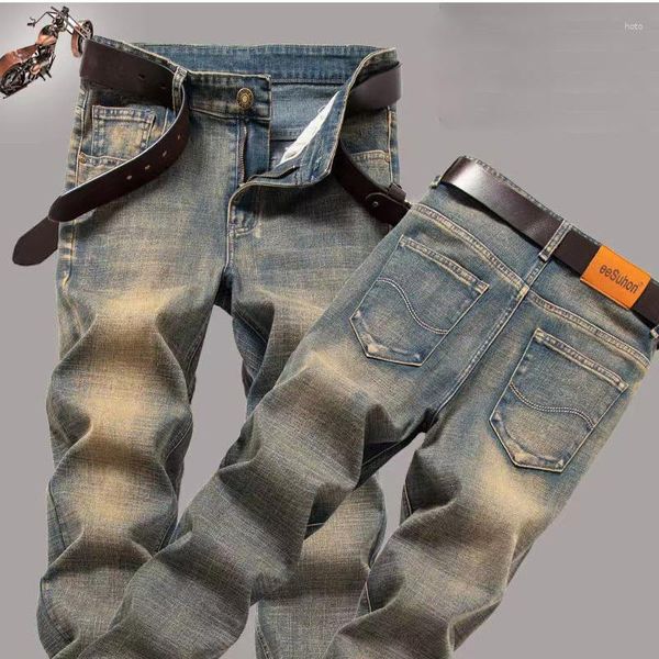 Herren Jeans Frühling Herbst Retro Blue Classic Classic Slim Fit Denim Pants Marke Casual Hohose Overalls Sommer