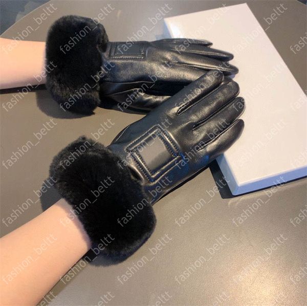 Damen-Designer-Handschuhe aus echtem Leder, Schaffell, Damen-Luxusmarke, Buchstaben-Handschuhe, Wolle, Kaschmir-Futter, Winter-warmer Handschuh-Fäustling mit Box